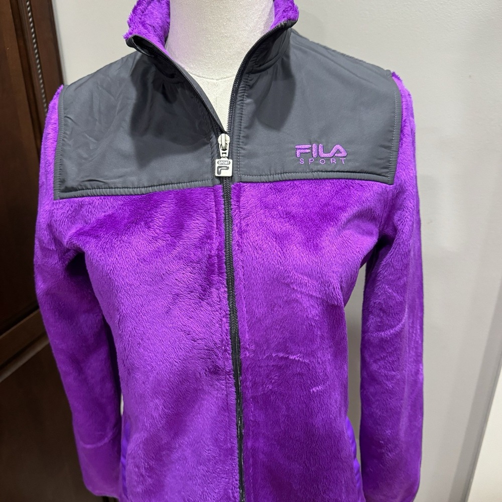 FILA Sport Soft Fleece Jacket Girls Size L14 Full‎ Zip Magenta Outdoor Sporty - Picture 2 of 7